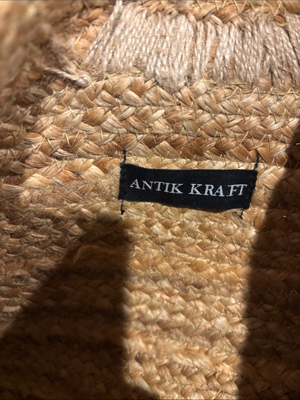Antik Kraft Natural Straw Tote with Black Floral Print and Wooden Handles - Picture 4 of 5